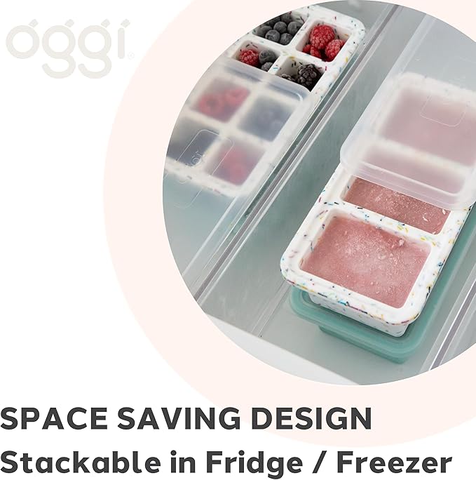 Oggi Prep & Portion Silicone Freezer Trays with Lid - Freezer Molds for Food, Ice Cube Tray, Food Prep Containers, Freezer Storage Containers, for Soup, Smoothie Cubes, Broth, Leftovers - 2 Cup x2