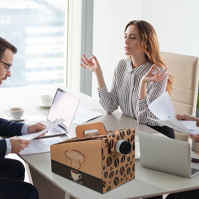 Dandat 20 Pack Disposable Coffee Dispenser Box 96 oz - Thick Hardboard Insulated Coffee to Go Container with Handle & Lids, Hot Cold Bulk Beverage Dispenser for Parties, Catering, Take Out