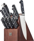 HENCKELS Classic Razor-Sharp 16-Piece Knife Block Set, Chef Knife, Bread Knife, Carving Fork and Knife, German Engineered Informed by 100+ Years of Mastery, Dark Brown Block