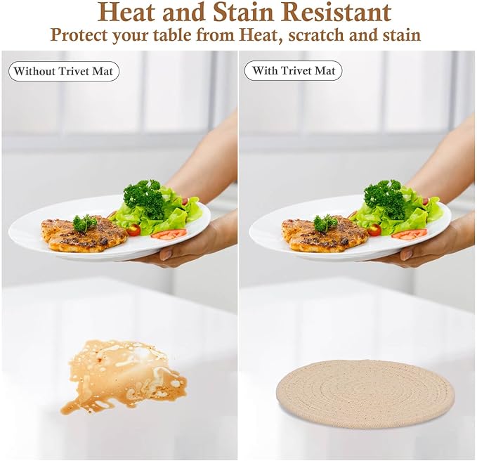 Billbotk 7" Trivets for Hot Dishes, Hot pots and Pans, 4 Heat Resistant Hot Pads, Pot Holders for Kitchen, Home Essentials for New Home and Farmhouse Decor, Fall Decorations for Home(Brown)