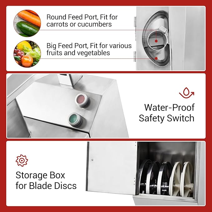 Commercial Food Processor with 5 Blades, Electric Vegetable Slicer & Chopper for Restaurant Kitchen - Stainless Steel Multifunctional Shredder, Slicer