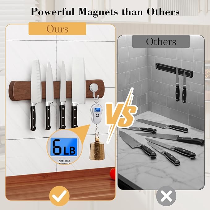 Magnetic Knife Holder for Wall, 24 Inch Extra Large Wood Knife Strip with Strong Magnetism, Space Saver Organizer for Farmhouse/Restaurant Kitchen, Housewarming Gifts