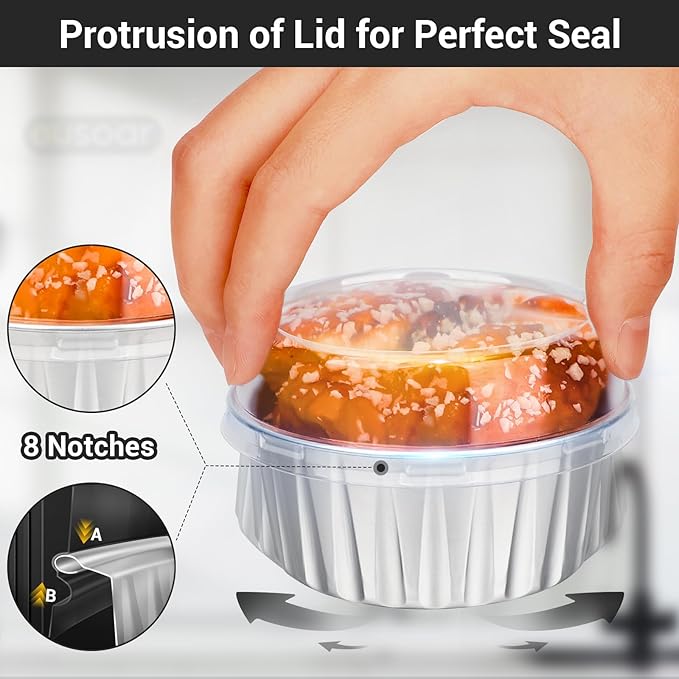 EUSOAR Aluminum Foil Baking Cups, 400pcs 5oz Disposable Mini Ramekins Cupcake Liners with Lids for Baking, Dessert Containers Aluminum Cheesecake Pan Creme Brulee Cup for Oven-Silver