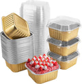 50 Pcs Mini Square Baking Cups with Lids,10oz Aluminum Foil Mini Cake Pans with Lids,Disposable Ramekins Cake Pans,300ml Dessert Cups Cupcake Pans for Wedding Birthday Party,Gold