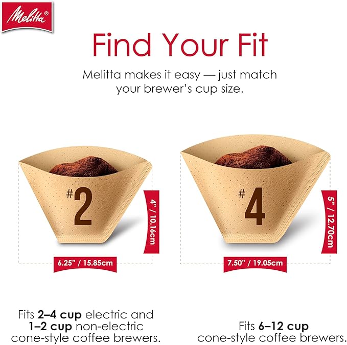 Melitta #4 Cone Coffee Filters, Natural Brown, 100 Count (Pack Of 6), 600 Total Filters - Fits all 8-12 Cup Cone Coffee Makers and Pour-Overs, Compostable, Tear-Resistant, Made in USA
