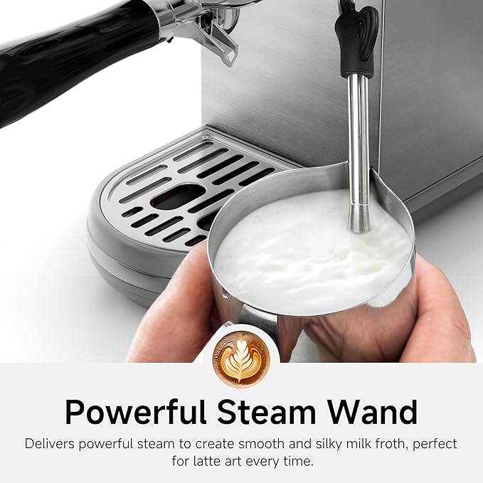 HIBREW H10B - 51mm Espresso Machine - Temperature & Cup Volume Adjustable at will - With Intelligent Display Screen & Pressure Gauge - Stainless Steel Body(Metallic Silver)