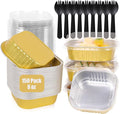 FORBFAN 150 Pack Mini Cake Pans with Lids and Spoons, 8 oz Aluminium Foil Square Brownie Baking Cups, Disposable Ramekins Cupcake Tins Gold