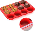 Silicone Muffin Pan for Baking: 12 Cup Muffin Pan with Metal Reinforced Frame, Regular Size Cupcake Egg Bites Molds for Baking, BPA Free Silicone Muffin Tray, Dishwasher Safe (1 Pack, Red)