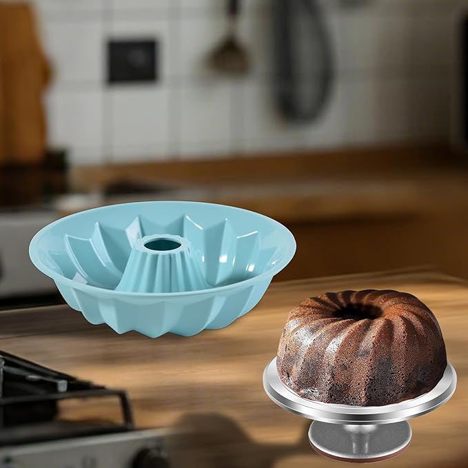 Silicone Cake Mold Flower Shaped - Non-Stick Bundt Pan, Reusable Flexible Baking Mold for Cakes Cupcakes Chocolate, Easy to Clean Blue Baking Supplies