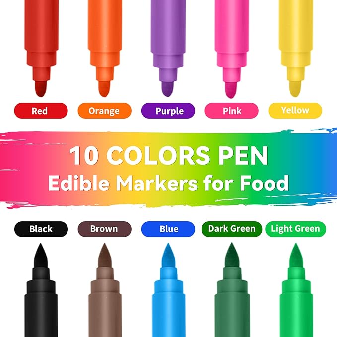 Jewem (Upgrade) Edible Markers for Cookie Decorating,10Pcs Food Coloring Pens, Double Side Food Grade Pens with Fine & Thick Tip for Decorating Fondant, Cakes, Cookies, Easter Eggs, Frosting, Macaron, Halloween, Christmas