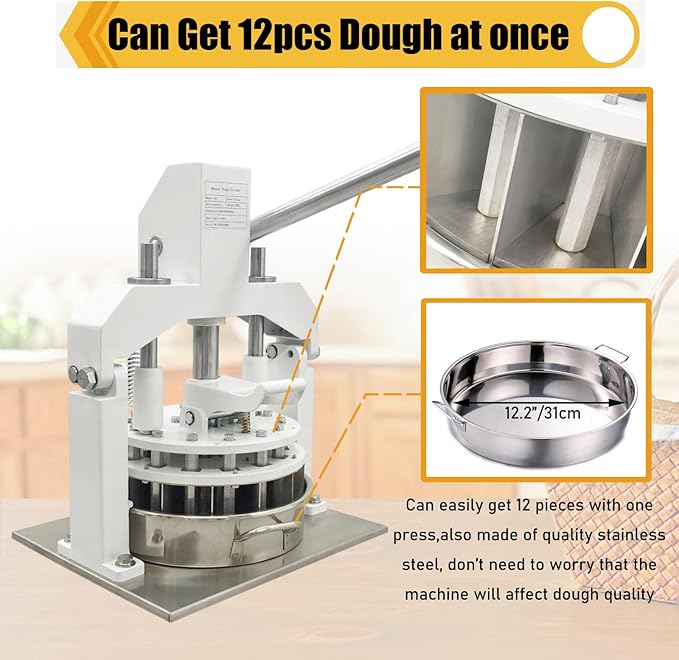 Table Top Dough Dividing Machine Manual Dough Divider 12PCS Dough Cutter Commercial Dough Dividing Machine Dough Baking Divider, 3.17oz-16.93oz, 12PCS