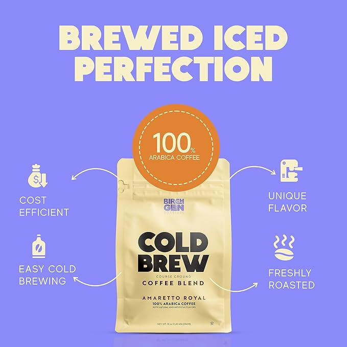 Birch Glen Roasters Cold Brew Coffee | Flavored Coarse Ground Coffee | Medium Roast | Artisanal Roasting | 100% Arabica |1 LB Bag | Crème Brûlée