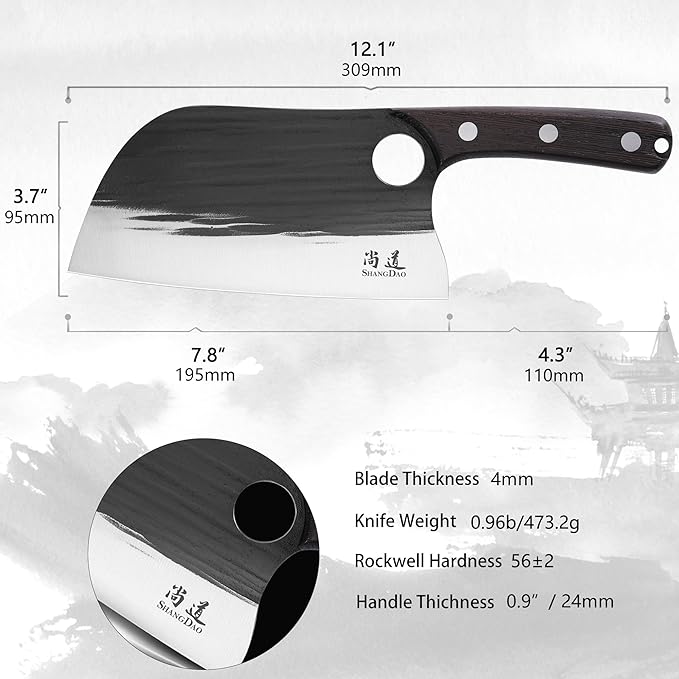SHANGDAO Meat Cleaver Knife 7.8", Butcher Knife for Meat Cutting, High-carbon steel Chopper Knife, Vegetable Cleavers, Forged Blade & Wood Handle, Camping Thanksgiving Christmas Gifts