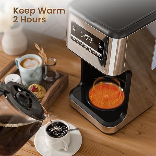 Coffee Maker, 14-Cup Programmable Drip Coffee Makers with Reusable Filter & Keep Hot Plate, Auto Pause Small Coffee Machines with Coffee Pot, Timer, Self-cleaning, for Home, Stainless Steel