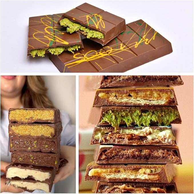FUNBAKY Dubai Silicone Chocolate Bar Mold - 1-Inch Deep Cavities, Large Thick Candy Bar Mold, Ideal for Filling Pistachio Chocolate, Includes Scraper, 1 Pack