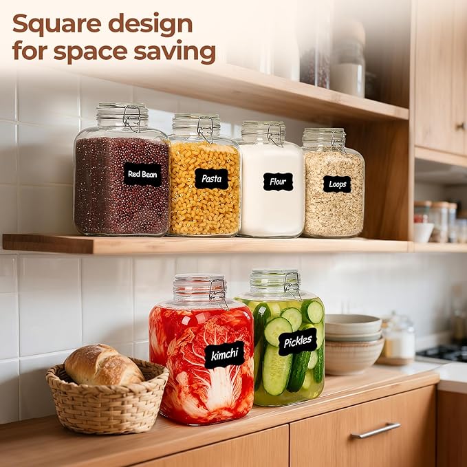 ComSaf 1 Gallon Glass Jar with Lid, Flour Sugar Storage Containers 128oz, Cereal containers storage, Glass Jars with Airtight Lid, Large Storage Containers with Lids for Pickled Egg, Herb, Set of 2