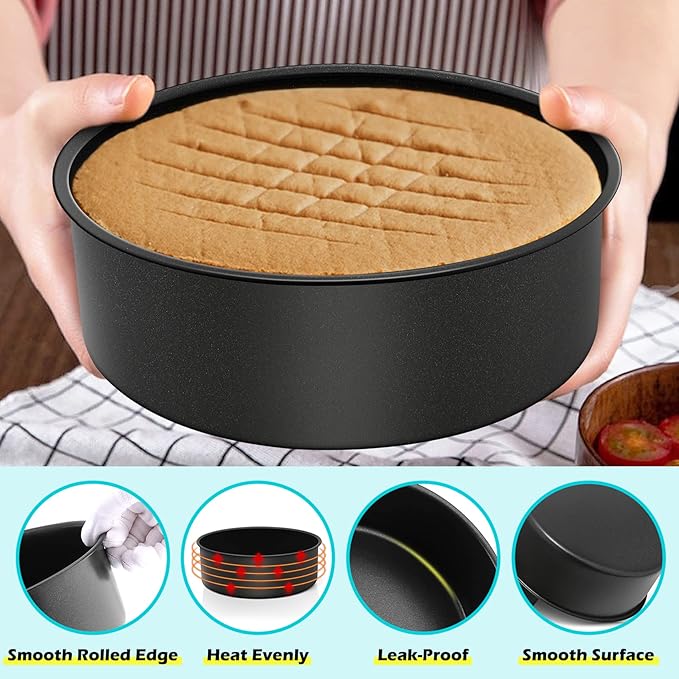 LIANYU 6 inch Cake Pans for Baking, Round Cake Pan Set of 4, Nonstick Stainless Steel Baking Tin Bakeware for Birthday Wedding Party, Non Toxic Coating, 3 Inch Deep, Black