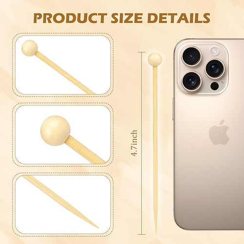 300Pcs Fancy Toothpicks for Appetizers,4.7Inch Wooden Ball Cocktail Picks For Drinks,Bamboo Appetizer Skewers for Charcuterie Boards Accessories,Martini, Sandwich,Desserts,Fruit