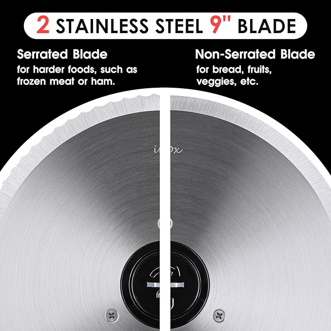 Meat Slicer, Techwood 200W Electric Food Slicer with Removable 9” Stainless Steel Blade, Deli Fruit Vegetable Cutter with Adjustable Knob for Thickness, Food Carriage & Non-Slip Feet, Double Blade