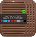4 Pack Silicone Trivets for Hot Dishes Large 446°F Heat Resistant Pot Holder Hot Pads for Kitchen 9'' x 12' Brown Silicone Trivet Mat for Hot Pots and Pans, Jar Opener, Drying Mat