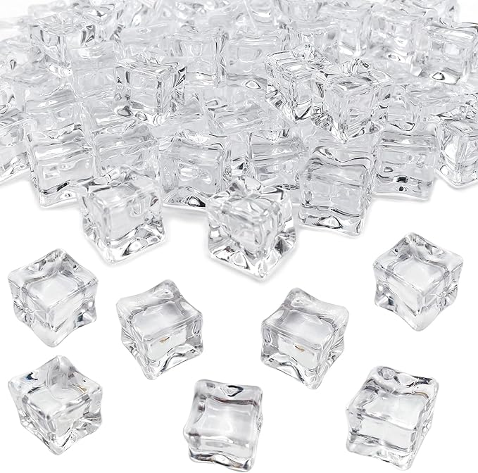 Fake Ice Cubes, 50 PCS 0.8" Fake Ice, Artificial Acrylic Crystal Diamonds for Vase Fillers, 20 mm Plastic Ice Cubes for Party, Wedding