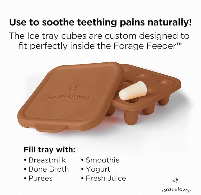 Moss and Fawn Ice Cube Tray - Forage Feeder Freezer & Teething Popsicle Mold for Breast Milk, Formula, Bone Broth, Purees, & Baby Food - BPA, Lead, & PVC-Free - Foliage