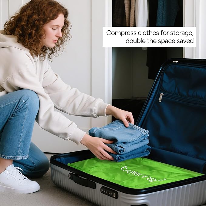 Vacuum Bags for Travel Luggage, Reusable Compression Bags for Carry On Suitcases and Backpack, Vacuum Seal Packing Cube for Cloth (1PC No Pump)