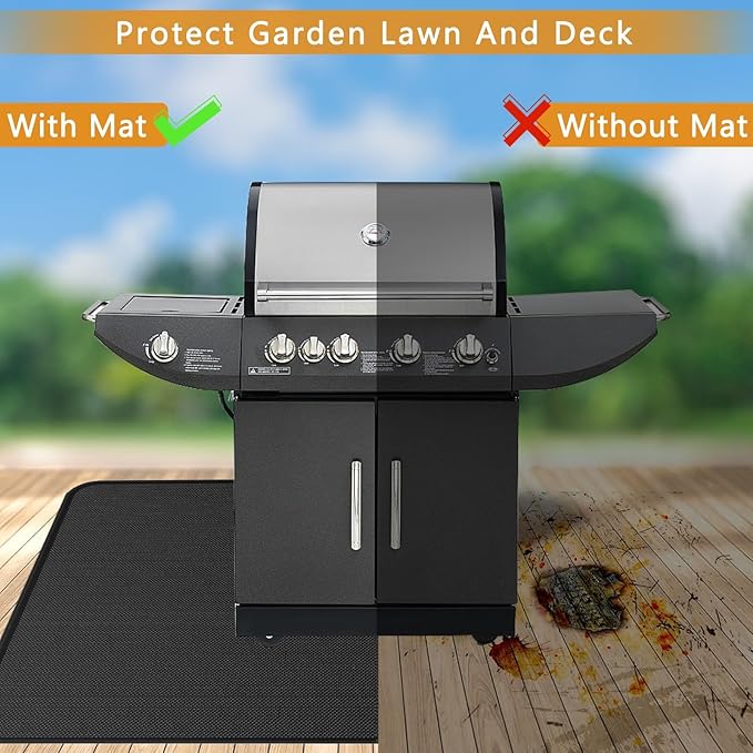 Anze Under Grill Mat for Outdoor Grill, 38 x 65 Inch Anti-Slip BBQ Floor Mats, Easy to Clean Reusable Fireproof Grill Pad, Oil-Proof Waterproof Protector for Indoor Fireplace Pit Mat