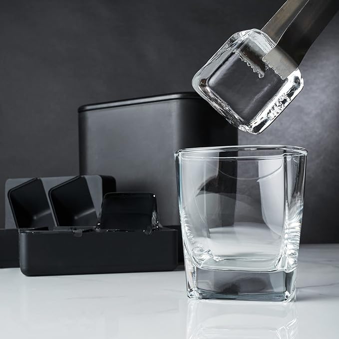 Viski Ice Maker, Whiskey Ice Cube Molds Makes 2 Large Crystal Clear Cubes, Perfect for Old Fashioned, Bourbon, Scotch & Craft Cocktail Drinks, Home Bar Accessories, Barware Essentials, Set of 1, Black