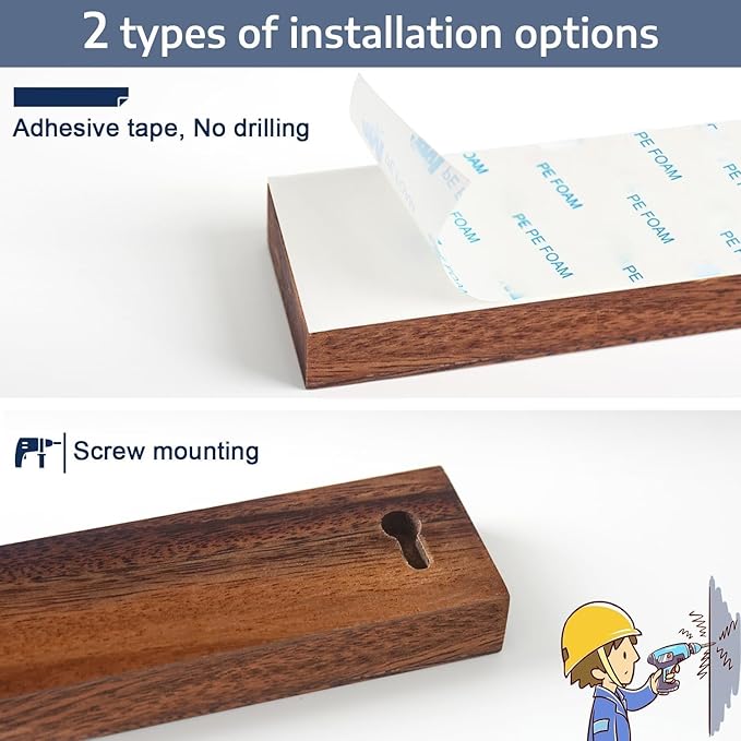 Dmore magnetic knife holder for wall—with 2 hooks, No Drilling 16 Inch walnut knife magnetic strip, Powerful knife magnet rack, include Adhesive Tape and screws for Knives, Utensils, and Tools