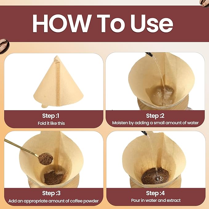 Cafe Le Rou Natural Unbleached Paper Cone Coffee Filters, #4 Size, Brown, 200 Count, for Pour-Over and Drip Coffee Makers'.