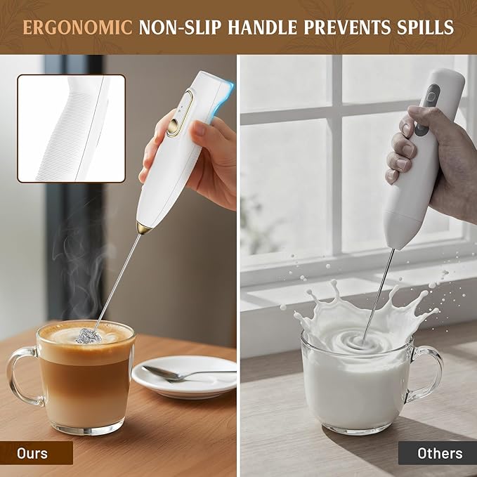 Milk Frother Handheld, Rechargeable Coffee Frother Wand with Stand, Electric Frother for Lattes, Cappuccinos, Matcha, Drinks, Espumador de Leche Electrico