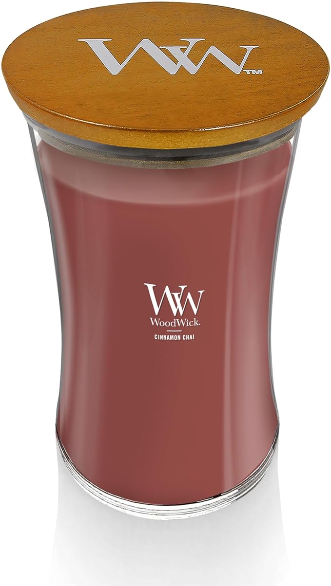 WoodWick Cinnamon Chai Holiday Candle Gifts for Women and Men, 21.5 oz Large Hourglass Candle with Crackling Wick