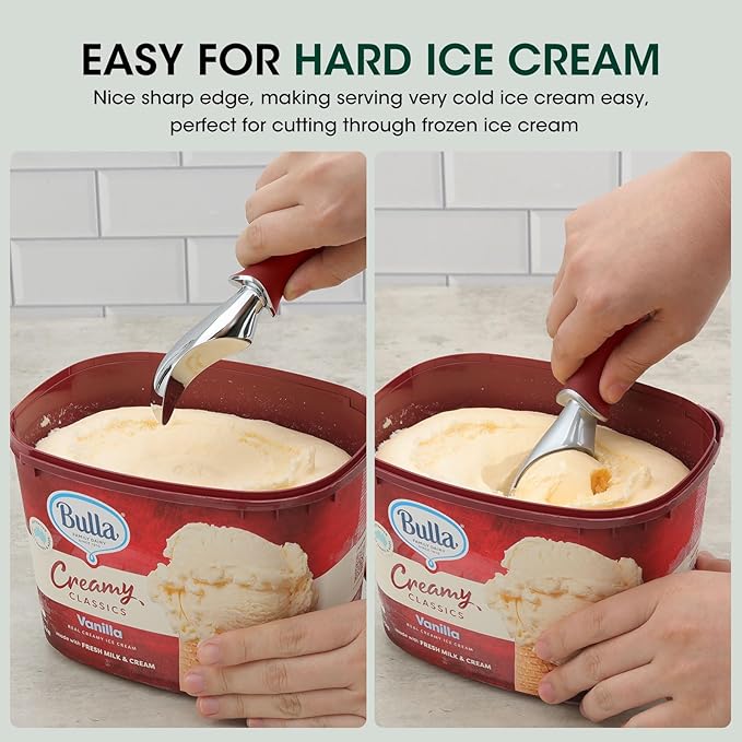Beneno Heavy Duty Ice Cream Scoop - Upgraded Anti-Fracture Design, Comfortable Grip Long Handle, Effortless Scooping & Dishwasher Safe, Red