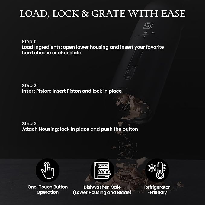 Grater Rain Cheese Grater, Heavy Duty Electrical Cheese Grater for Kitchen with 3 Interchangeable Blades, Dishwasher & Refrigerator Friendly Easy to Use Cheese Shredder