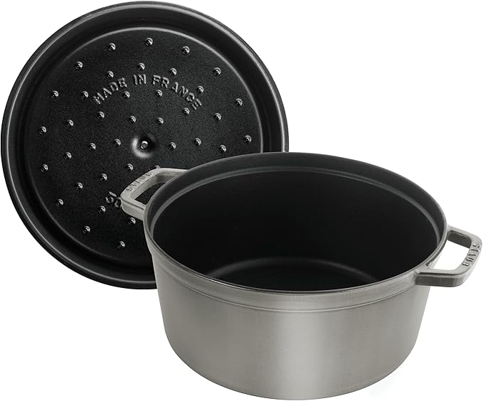 Staub Cast Iron Round Dutch Oven, Made in France, Graphite Grey, 4-qt, Serves 4-6 people