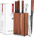 HEZHEN Knife Blocks Kitchen Knife Set, Chef Couteaux Set Kitchen Knives, Japanese Style Santoku Knife, Kitchen Scissors Acacia Wood Knife Block