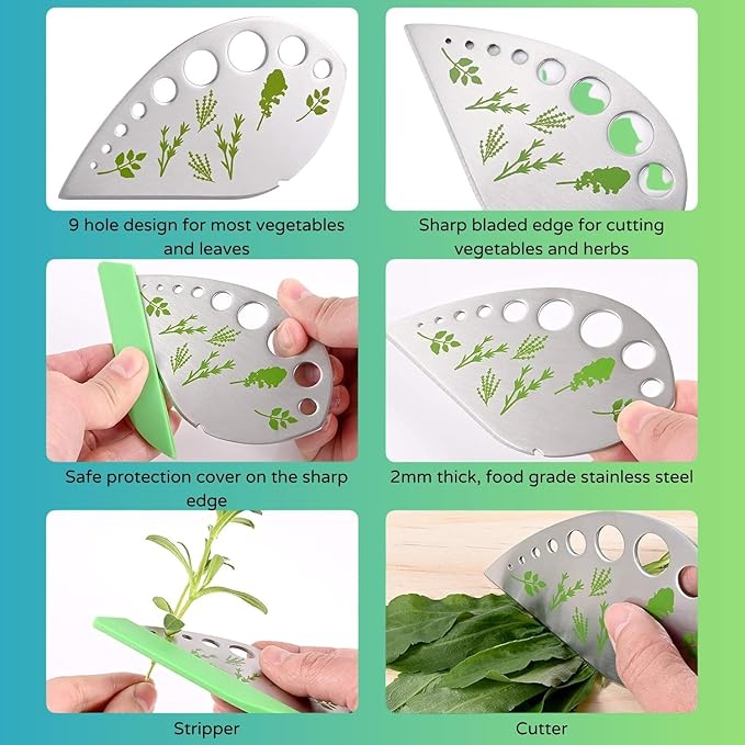 Herb Stripper – 9-Hole Stainless Steel Herb Peeler for Quick Leaf Stripping – Multi-Purpose Kale, Rosemary, and Basil Stripper with Cutting Edge – Durable & Easy to Clean Kitchen Gadget (2)