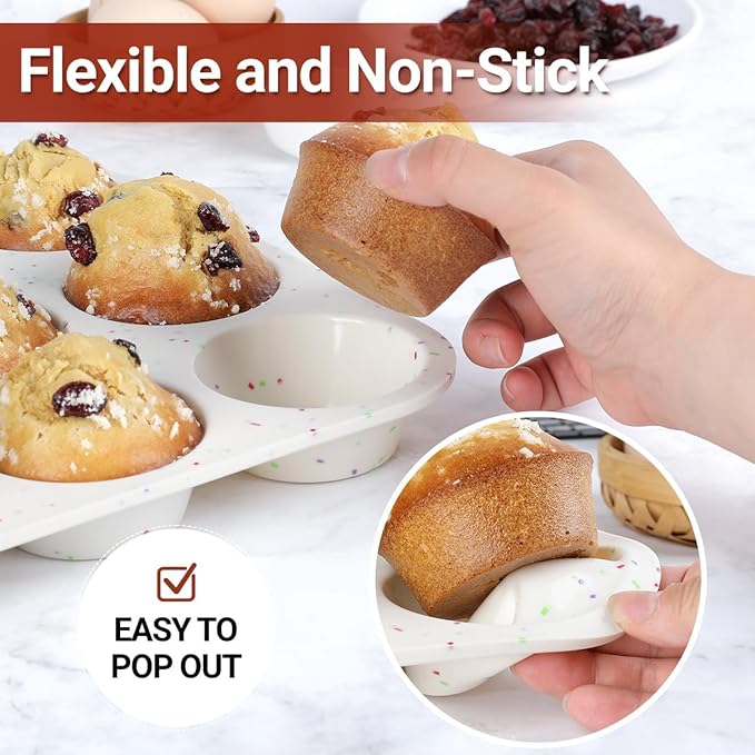 CAKETIME Silicone Muffin Pan, Regular Size Muffin Pan for Baking 12 Cups Non Stick Silicone Cupcake Pan 1 Pack Confetti