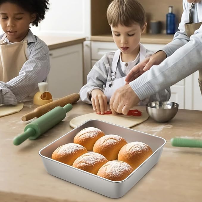 LIANYU 4 Pack 8/9 Inch Square Baking Cake Pan, Stainless Steel Brownie Bread Cake Molds, Square Bakeware for Lasagna Pie, Oven & Dishwasher Safe, 2 PCS 8-Inches + 2 PCS 9- Inches