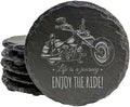 Coast in Style: Rustic Slate Coasters with Motorcycle Design - Round Slate - Set of 4
