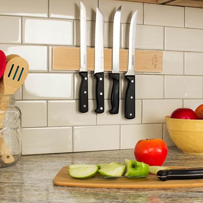 Zulay 11.75" Seamless Maple Wood Magnetic Knife Holder - Wooden Magnetic Knife Strip for Organizing your Kitchen - Elegant & Multifunctional Magnet Holder for Wall with Easy Installation