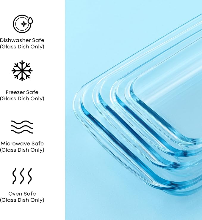 JoyJolt 8-Piece Borosilicate Glass Oven Dishes with Blushy Pink Lids, Rectangle Deep Glass Baking Dish Set, Baking Pans for Lasagna Casserole Cake, Bakeware Set, Freezer to Oven Tray to Dishwasher
