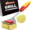 Grill Cleaning Brush Bristle Free Outdoor 19inch Extended Handle Grill Cleaner Brush for Cast Iron Stainless-Steel Grates, Replaceable BBQ Cleaning Brush Head, Steam Safe Grill Brush with Scraper, Red
