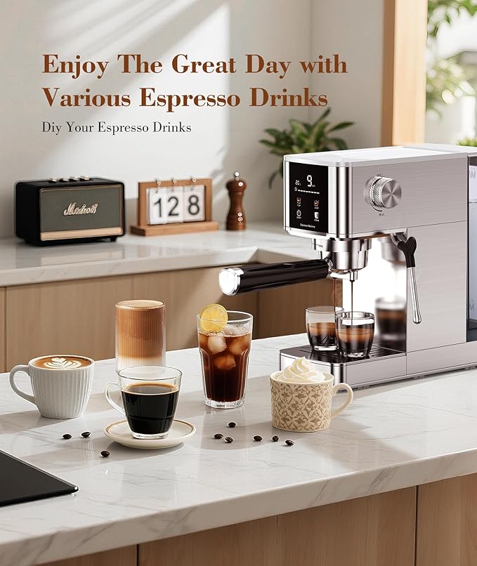 Kndko 20Bar Professional Espresso Machine with Milk Frother and Touchscreen for Cappuccino, Latte