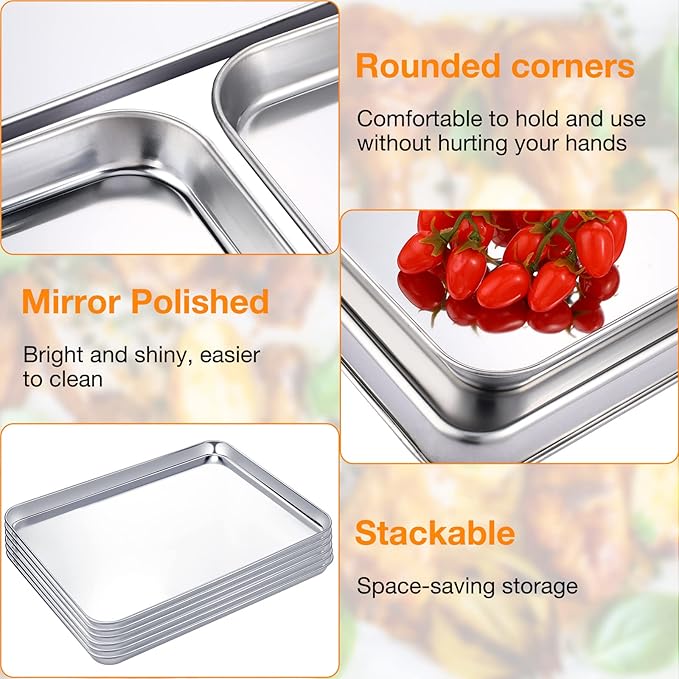 Mimorou 6 Pcs Baking Sheet Set Stainless Steel Cookie Sheet Cookie Baking Pan Bakeware Oven Tray Dishwasher Safe Commercial Grade Pans(18x13x1 Inch)