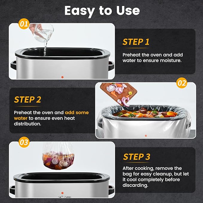 Electric Roaster Liners & Slow Cooker Liners, 10 Count 34 x 18 Inch Universal Fit for 16-22 Quart Roasters, Mess-Free Cooking, Disposable Oven Liners for Easy Cleanup, Cooking Bag