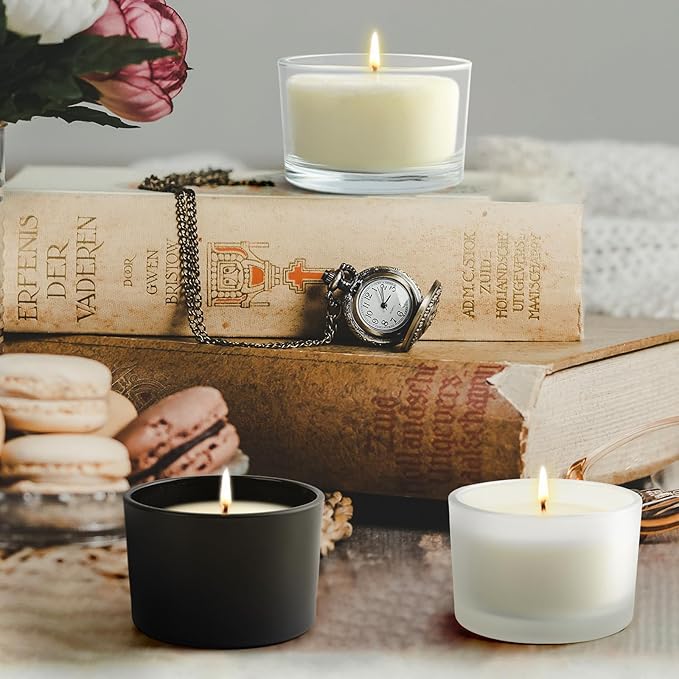 Thick Candle Jars for Making Candles 16 Pcs, 4 OZ Empty Jars with Wood Lids for Candle Making, Sample Container - Dishwasher Safe,Matte Black