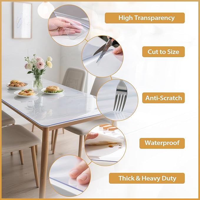 Clear Table Protector 12 x 14 Inch, 1.4mm Thick Waterproof PVC Plastic Table Cover, Durable Table Pad for Dining Room, Kitchen, Writing Desk, and Coffee Tables