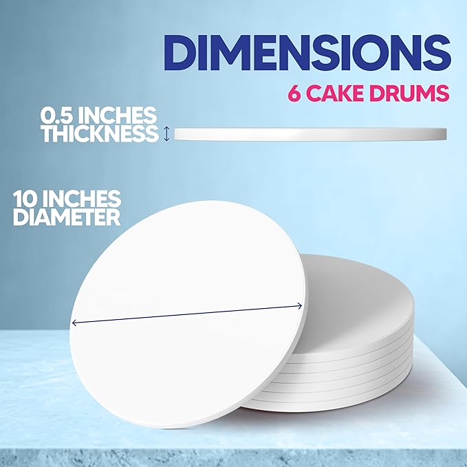 RICCLE Cake Boards - 10 Inch Cake Drum - Smooth-Edged 10 Inch Cake Drum - Sturdy Cake Boards 10 Inch Round - Bend Resistant Multi-Layered Cake Base for Minimalist Displays